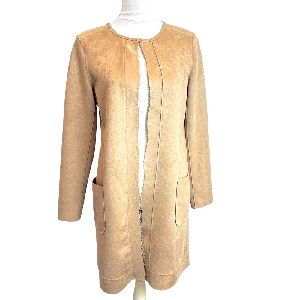 Joan Vass Faux‎ Suede Open Long Blazer Topper / Jacket / Duster S